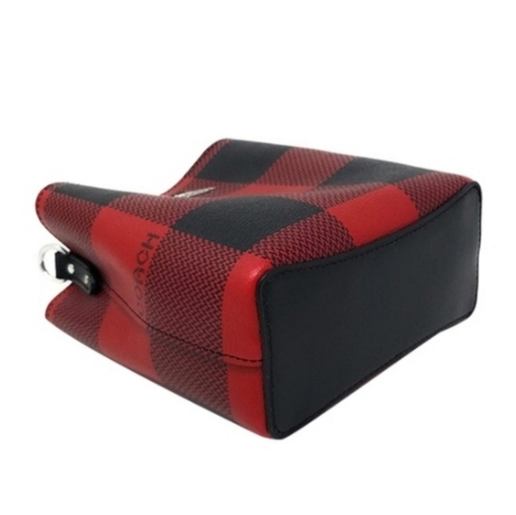 COACH MINI TOWN BUCKET BAG WITH RED & BLACK BUFFALO PLAID PRINT - Picture 5 of 8